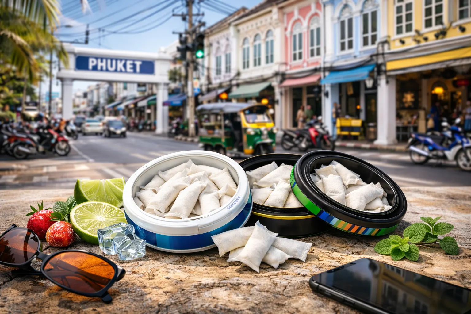 Tobacco-free nicotine pouches in Phuket city street – buy snus Phuket and nicotine pouches with fast delivery in Phuket Thailand